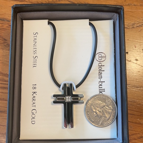 Mens Dolan Bullock CROSS Pendant 18K Gold Diamonds S-Steel Onyx in orig Box - Picture 14 of 14